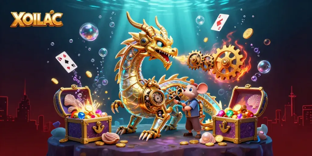 Experience thrilling gameplay with XOILAC's vibrant dragon illustration showcasing dynamic gaming elements and rich colors.