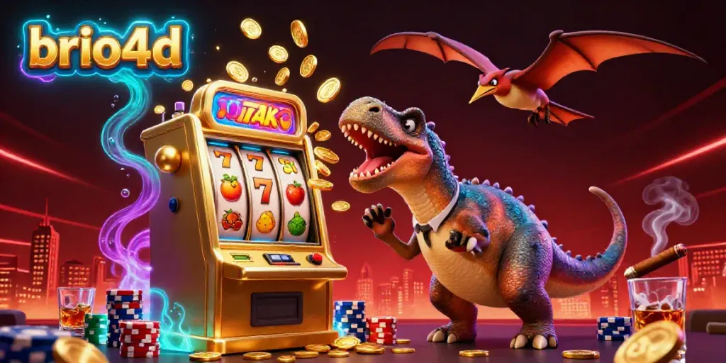 Experience the excitement of brio4d's casino scene with a pachycephalosaurus jackpot celebration.
