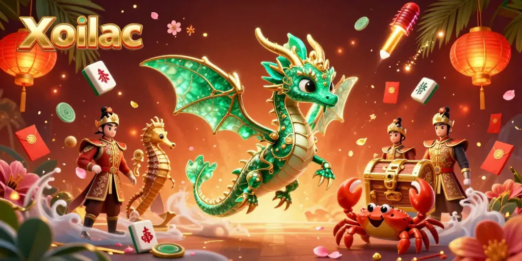 Experience the vibrant world of Xoilac with dynamic sea creatures, treasure, and gold elements.