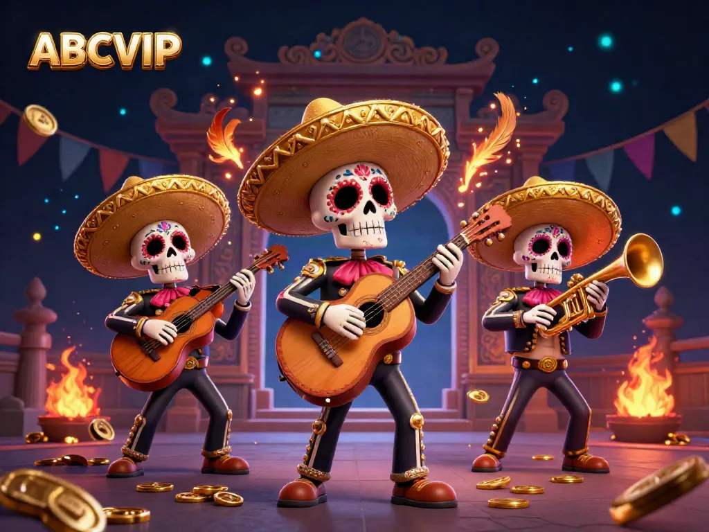 Experience lively gaming with ABCVIP's unique mariachi band in a dynamic 3D casino setting.