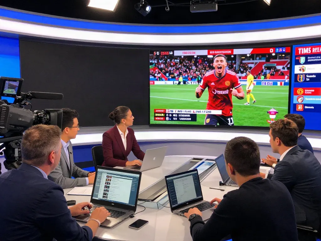 Football transfer news broadcast scene showcasing dynamic sports journalism covering ข่าวกีฬาฟุตบอล.