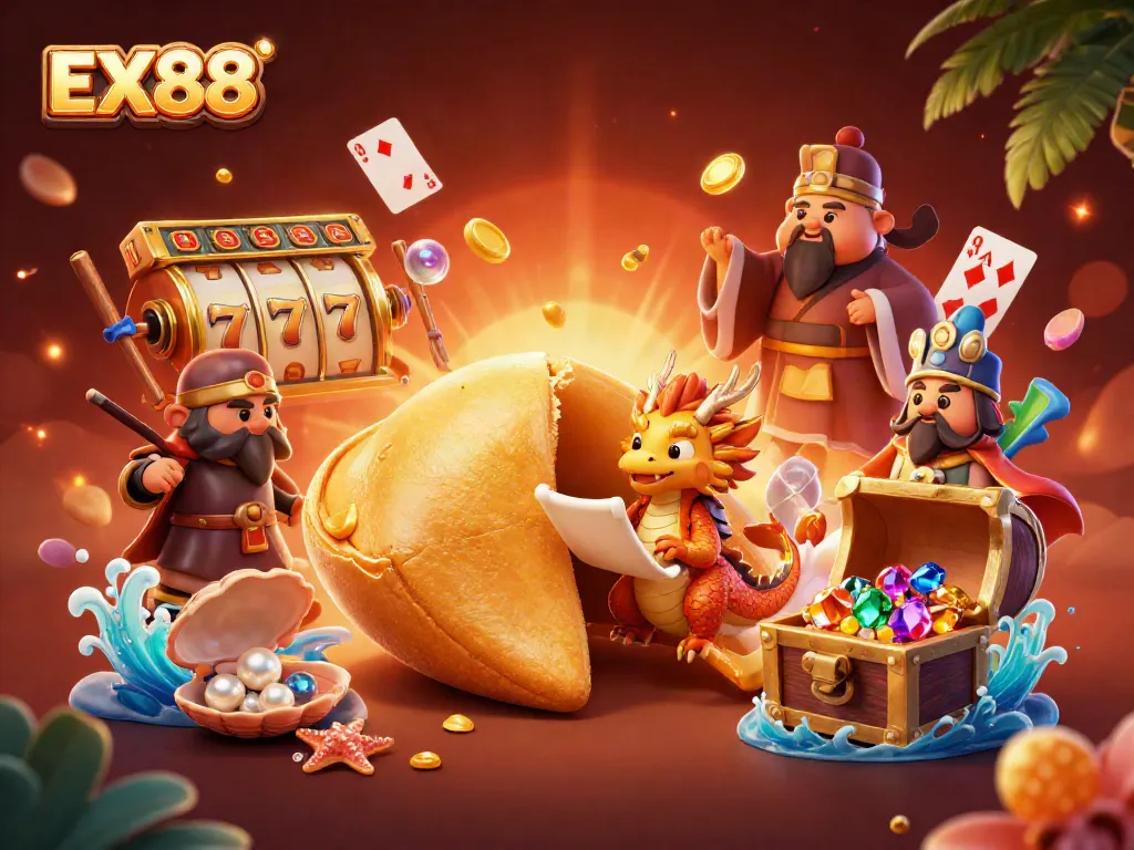 Engage with EX88’s vibrant casino adventure featuring iconic symbols and characters.