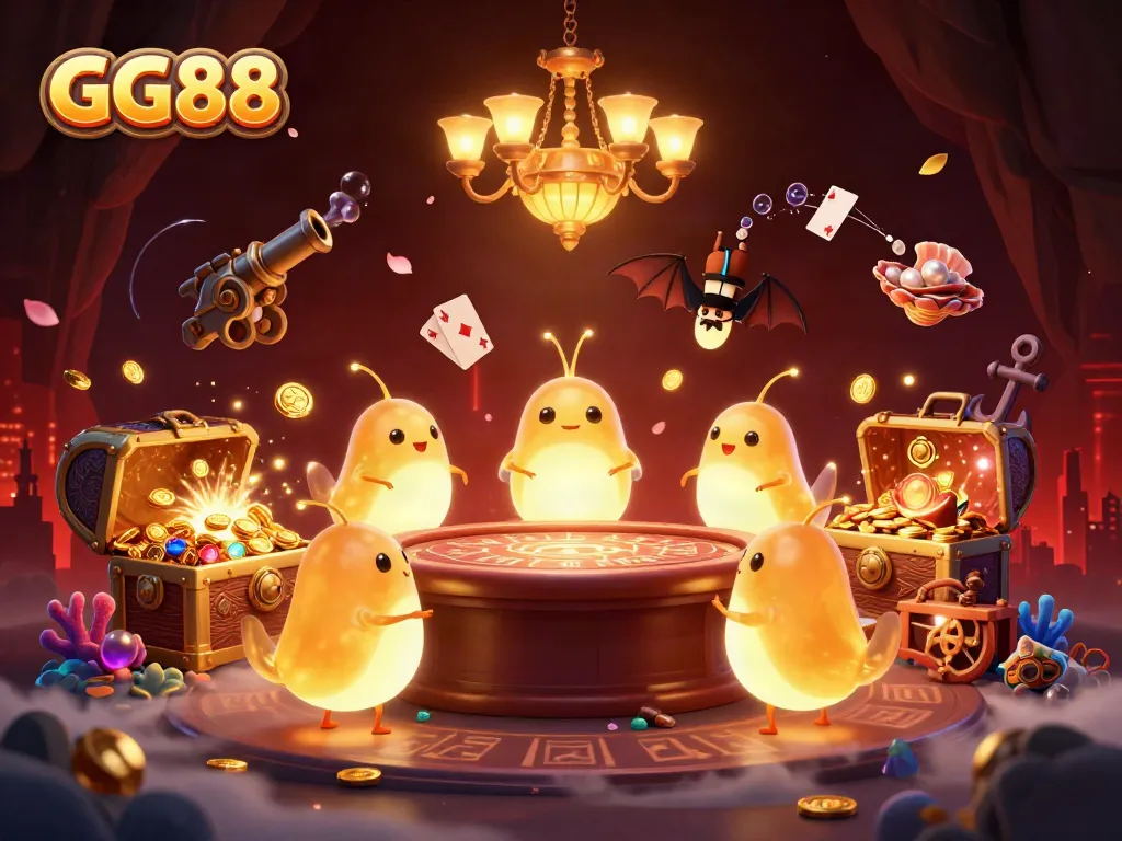 Experience exhilarating gameplay at GG88 featuring a lively cave casino animated by glowworms and a bat dealer.