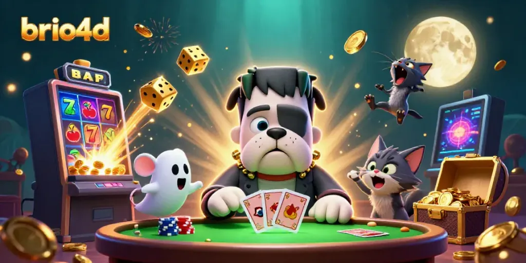 Engage in exciting gameplay with brio4d amidst vibrant casino-themed characters and elements.