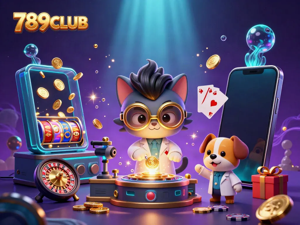 Play exciting games at 789CLUB with vibrant graphics and gold coins bursting from a smartphone.