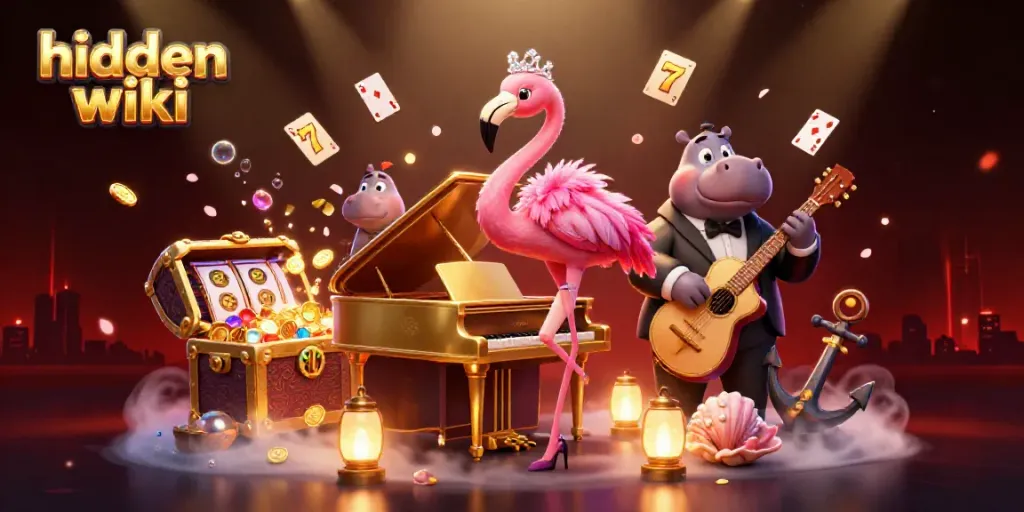 Engage with the hidden wiki through vibrant casino scenes and playful characters in a dazzling 3D illustration.