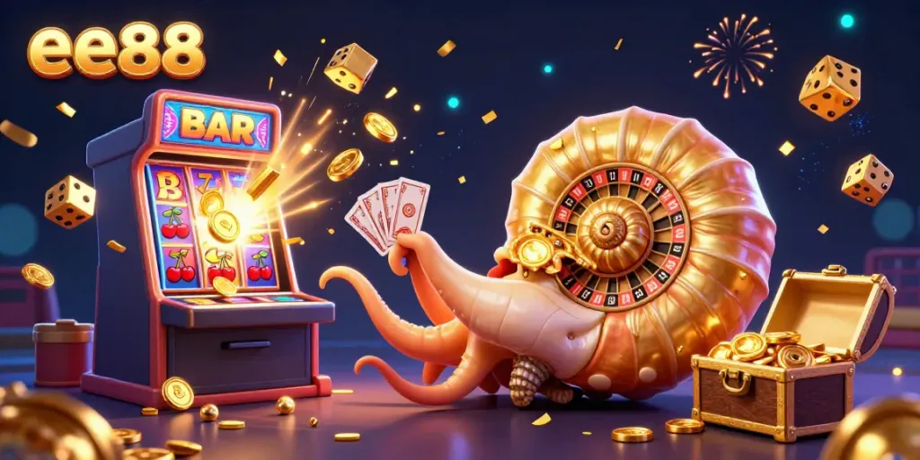 Experience the excitement of ee88 in a vibrant casino scene with a nautilus roulette wheel and jackpot action.
