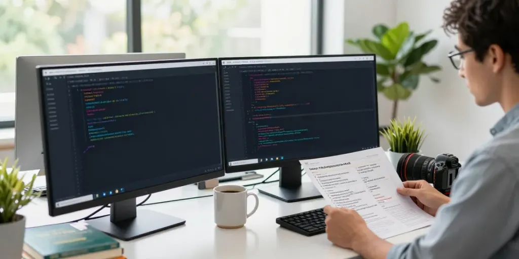 Dynamic workspace showing a professional reviewing analytics on a 링크사이트.