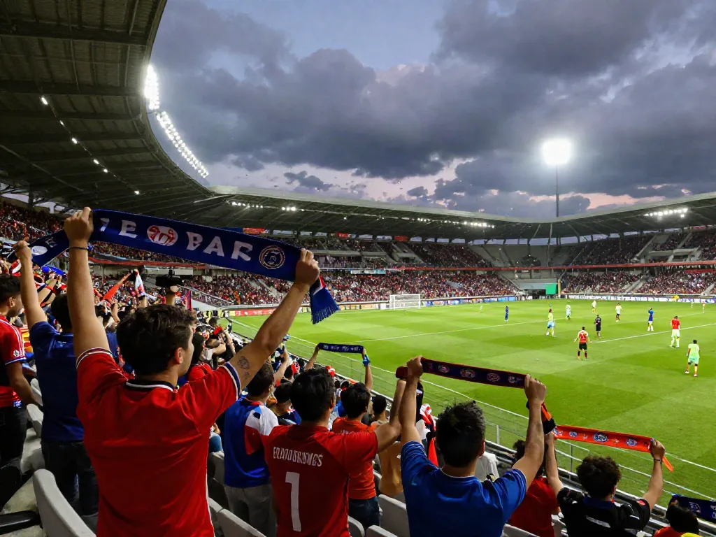 Excited football fans celebrating during a match, capturing ข่าวกีฬาฟุตบอล atmosphere.