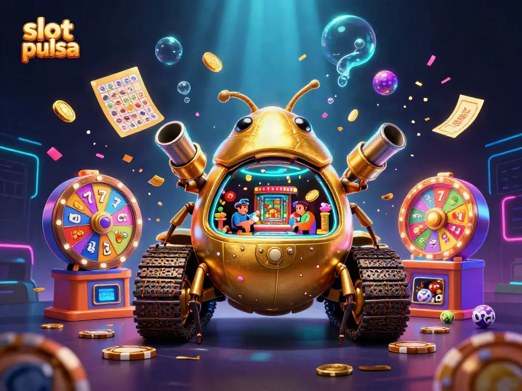 Menggali keseruan slot pulsa dengan tank serangga emas yang menampilkan kasino mini di dalamnya.