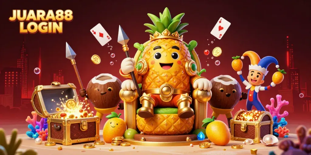Experience JUARA88 LOGIN with vibrant casino action showcased in a dynamic 3D illustration.