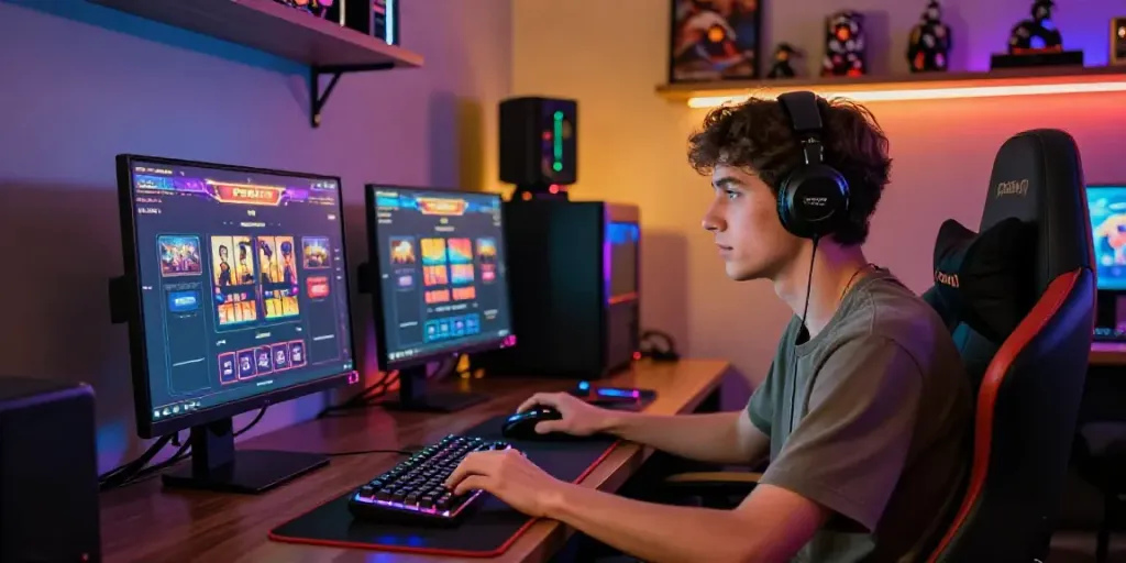 The player enjoying the psgslot game in a vibrant gaming setup.