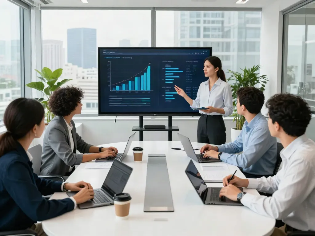 Business professionals discussing these details in a conference room