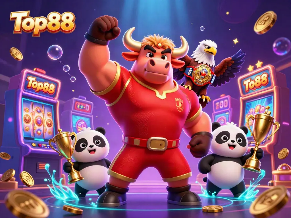 Top88 celebrates winning strategies in a vibrant casino scene with exciting slot machines and dynamic characters.