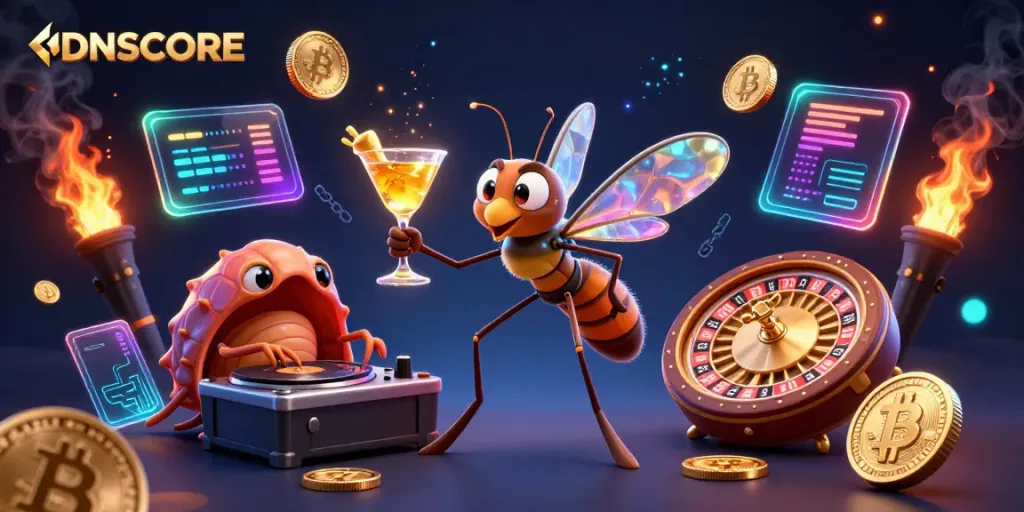 Experience the thrill of gaming with IDNSCORE, illustrated by an engaging casino mascot in a vibrant digital scene.