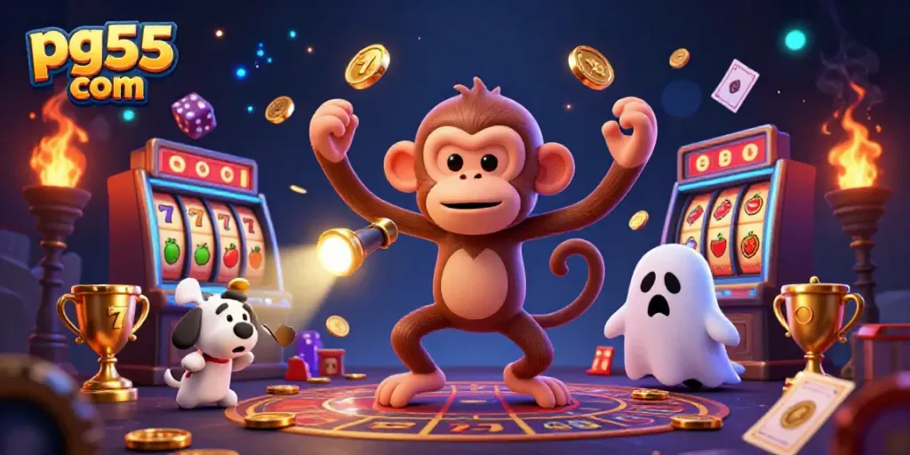 Engage in thrilling gameplay at pg55 com with lively casino scenes and golden treasures.