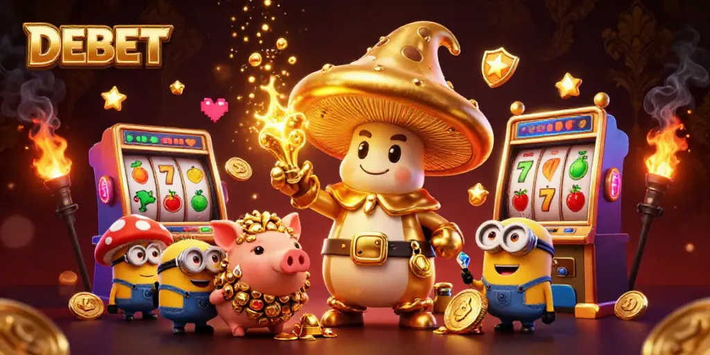 Experience thrilling gameplay with DEBET's dazzling casino magic embodied by whimsical characters and rich visuals.