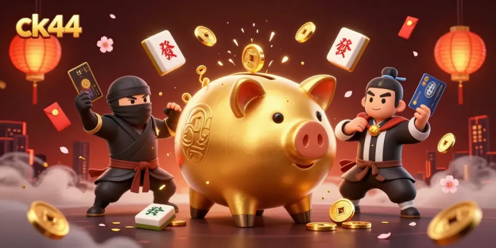 Experience thrilling gameplay with ck44 as the golden piggy bank sumo wrestler dominates the scene.