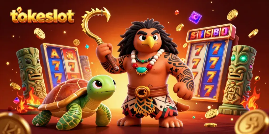 Sensasi bermain di tokeslot dengan demigod Maui, kura-kura moana, dan simbol slot beruntun.