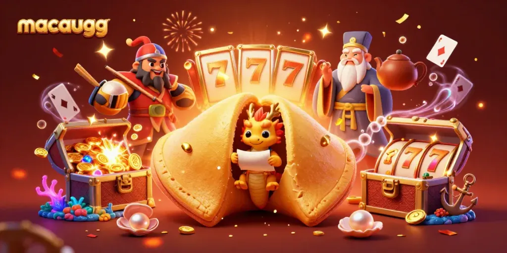 Engage with exciting gaming adventures at macaugg with vibrant casino-themed 3D illustration