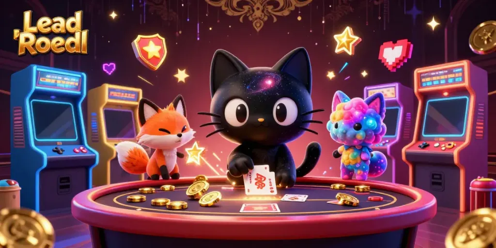 Engage with Lead Roedl in a colorful cosmic casino scene filled with vibrant gaming elements.